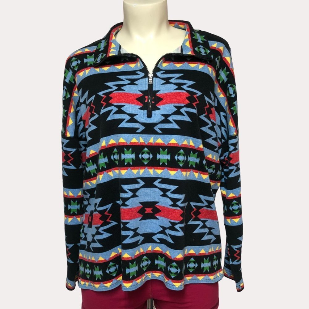 CHAPS Sport Multicolor Aztec Quarter Zip Pullover Sweatshirt Jacket Size XL